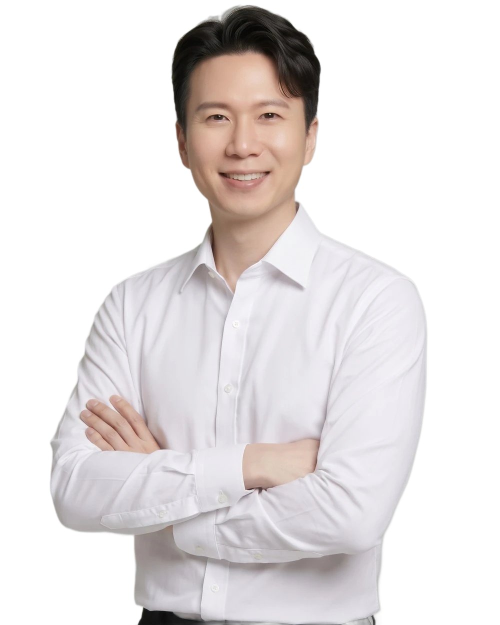 팔짱을 끼고 웃으며 맞이하는 라쌤